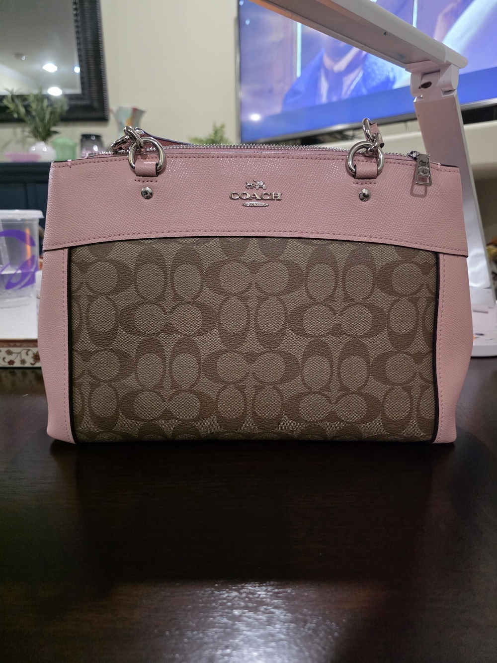 *SOLD* Coach Brooke Carryall Khaki Blush Signature Coated Canvas and Crossgrain - Picture 2 of 7